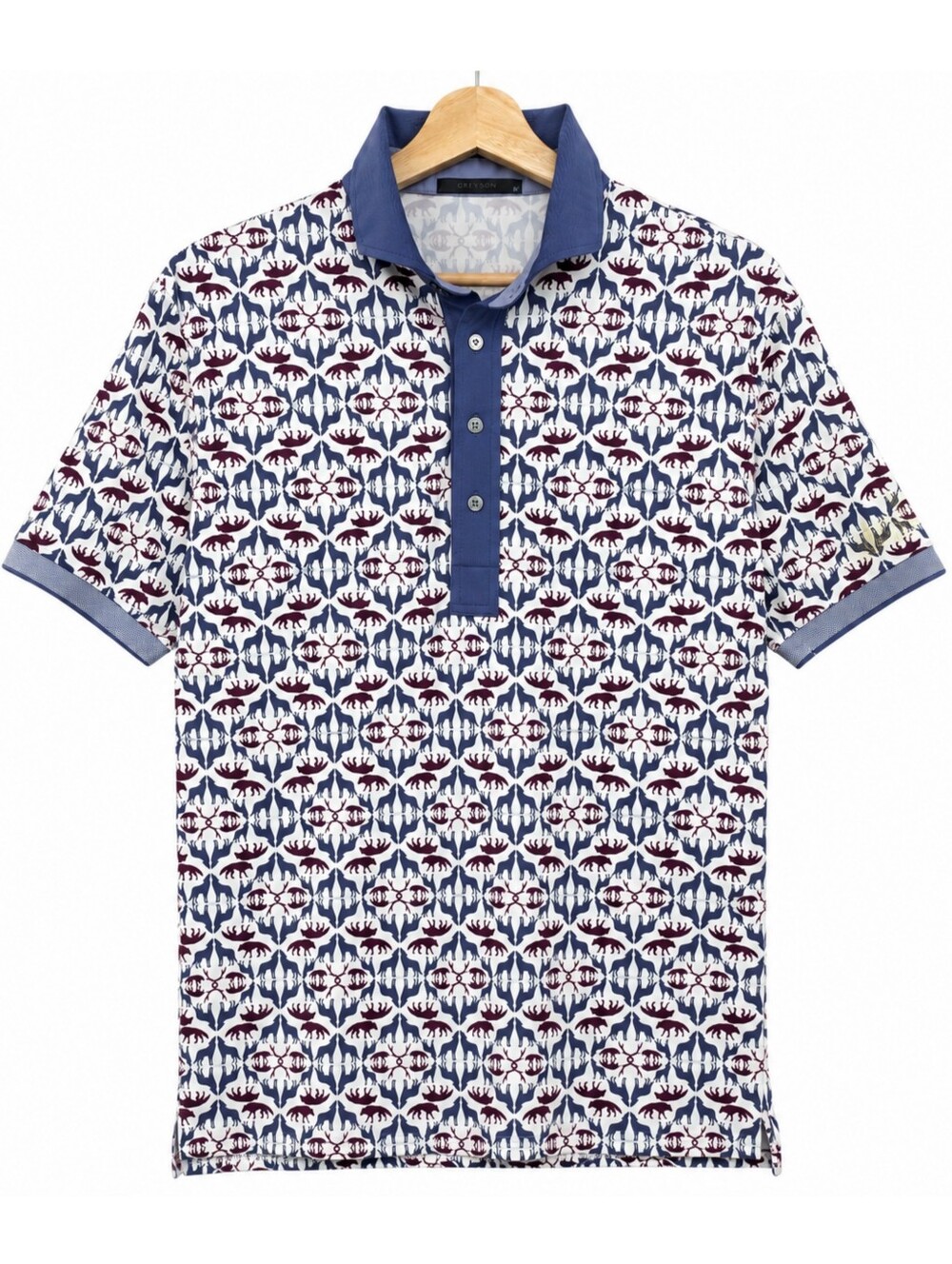 Greyson Wolf Labyrinth Arctic Geometric Wolf Print Golf Polo Men's Medium